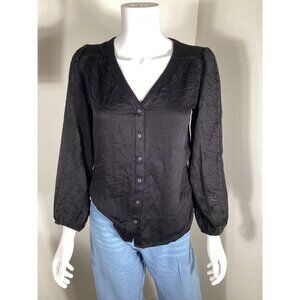 Stitch Fix Daniel Rainn Magnolia Long Sleeves Blouse Black S V-Neck Embroidered